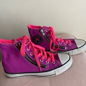Chuck Taylor Neon Pink & Purple Converse Canvas Double Zipper Shoes